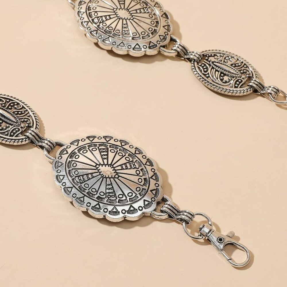 Western Metal Concho Belt for Women Cowgirl Chain Belts for Dresses Jeans Countr - Picture 7 of 9